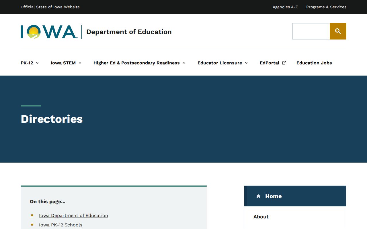 Iowa Department of Education directory hub for school phone numbers