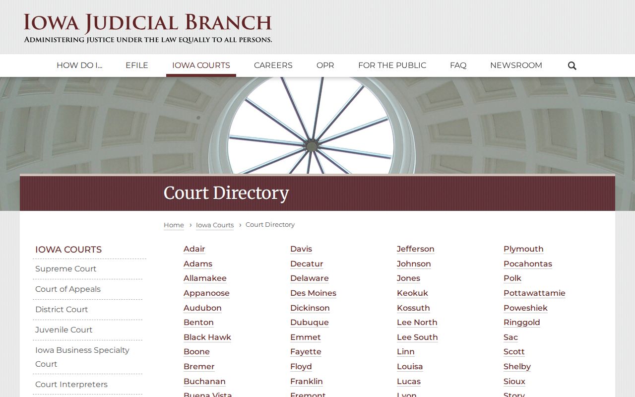 Iowa county court phone directory from the Iowa Judicial Branch