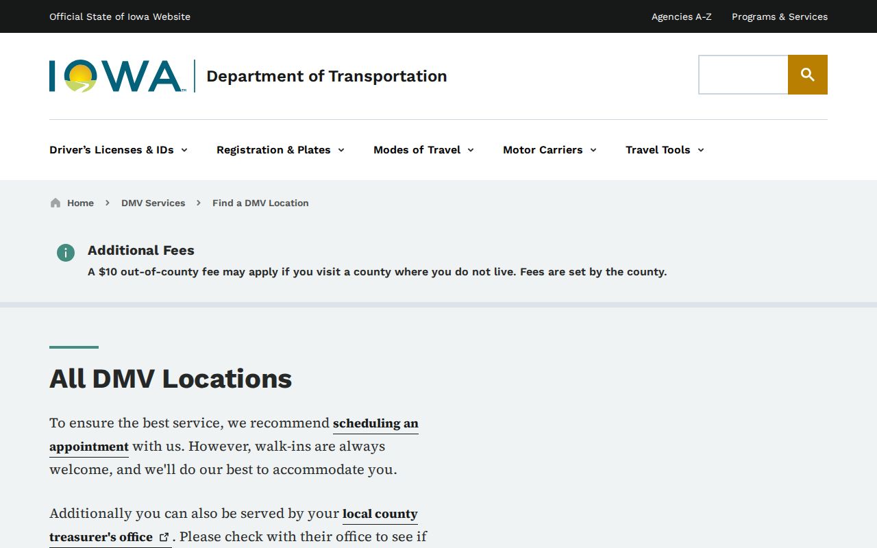 Iowa DOT location directory listing driver's license office phone numbers
