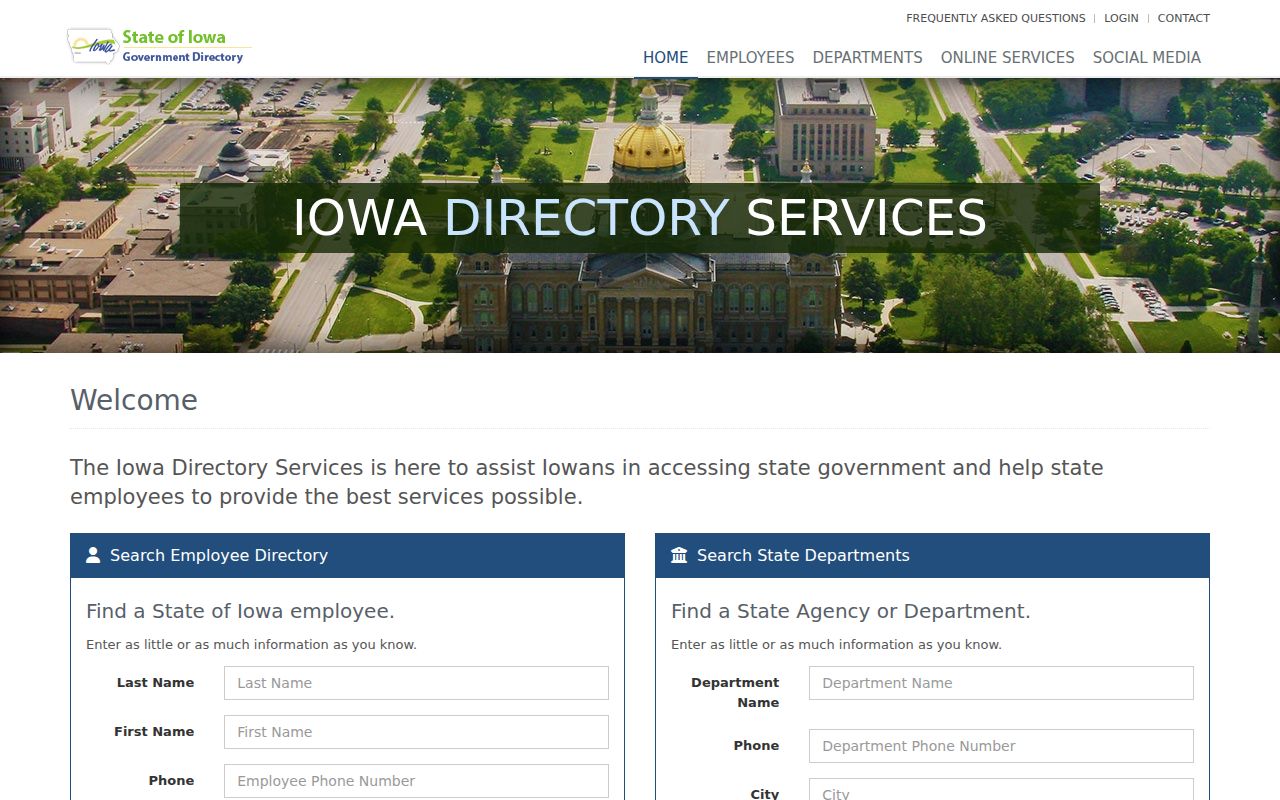 State of Iowa employee and department search on the Iowa phone directory portal