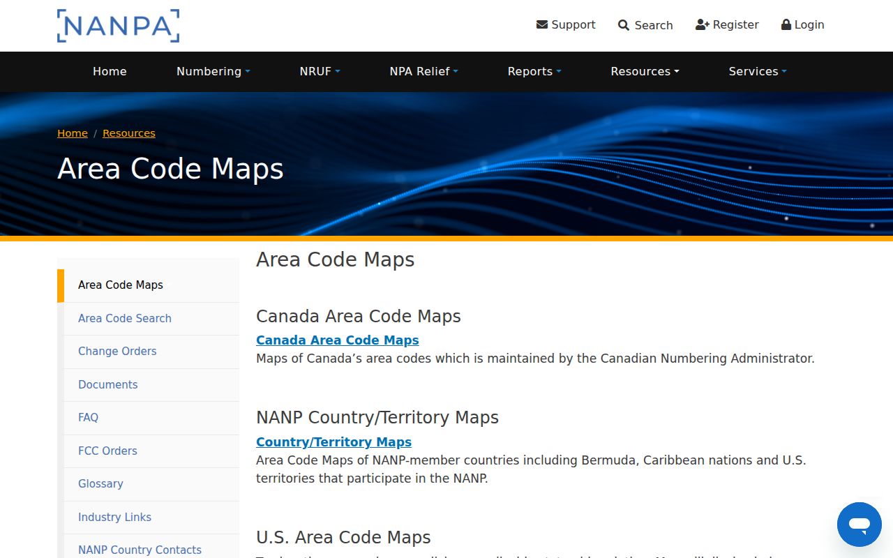 NANPA area code map selector used to verify Iowa area codes