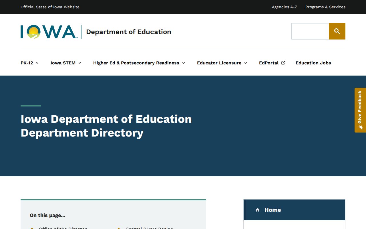 Iowa Department of Education staff directory listing direct phone numbers